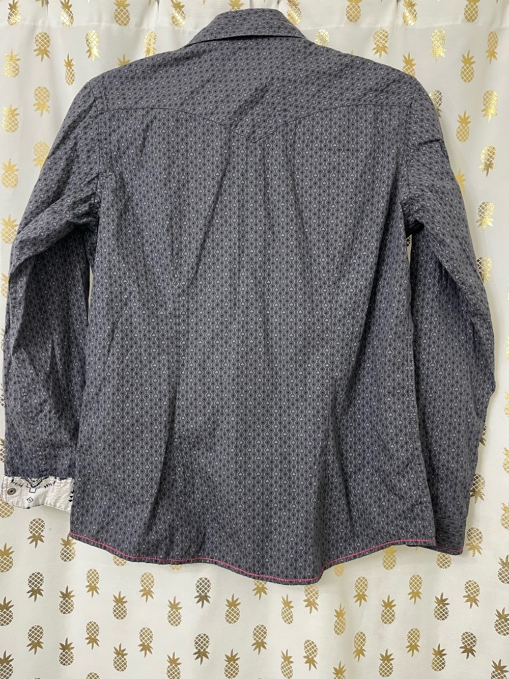 Panhandle Western Button-Up Shirt 100% Cotton, Gray with Embroidered Pink Detail - Picture 3 of 6